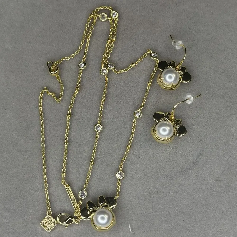 Disney | Kendra Scott Gold Minnie Mouse Earrings & Necklace Set New w Dust Pouch - Picture 8 of 10